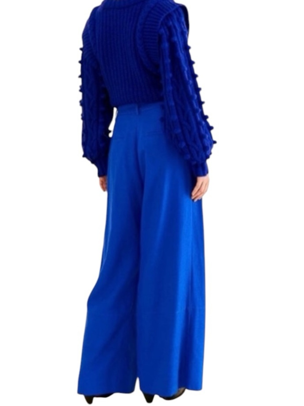 FARM Rio Wide Leg Tailored Blue Pant Size Small Belted Trousers High Rise - Picture 2 of 16